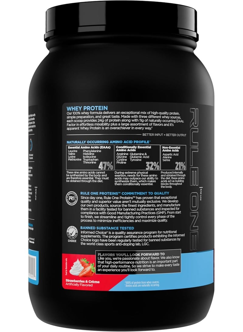 Rule1 Whey Protein Isolate Powder, Strawberry Cream, 1.9 lb, 24g Protein per Serving, Low Fat, Gluten-Free - Image 3